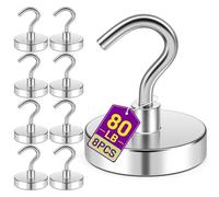Niuknow Magnetic Hooks for Cruise Cabins, 80lbs Silver Magnetic Hooks for Classroom, Magnets for Whiteboard, Kitchen, Grills, Office, Fridge, Home, Kitchen Accessories, 8 Pack