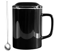 NIUKOMY 1000ml/33oz Extra Large Ceramic Coffee Mug, Oversized Tea Cup with Lid and Spoon, Jumbo Super Big Huge Giant Porcelain Mug with Handle for Home Office, Black