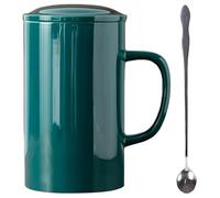 NIUKOMY Extra Large Coffee Cup 900 ml, Jumbo Ceramic Tea Cup with Lid and Spoon, Super Large Cup, Giant Porcelain Mug, XXL Milk Cup, Big Mug for Office and Home, Green