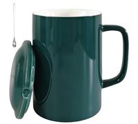 NIUKOMY Extra Large Coffee Cup 900 ml, Jumbo Ceramic Tea Cup with Lid and Spoon, Super Large Cup, Giant Porcelain Mug, XXL Milk Cup, Big Mug for Office and Home, Green