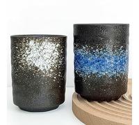 NIUKOMY Japanese Tea Cup, Set of 2, Chinese Ceramic Tea Cups, Porcelain Coffee Mugs Without Handle, Traditional Sushi Cups, Sake Cups, Vintage Tea Mug Set, Black, 275 ml