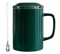 NIUKOMY Jumbo Coffee Cup 1000 ml, Extra Large Ceramic Coffee Mug, Large Coffee Cup XXL, Big Mug 1 Litre with Lid and Spoon for Office and Home, Dark Green