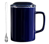 NIUKOMY Jumbo Coffee Cup 1000 ml, Extra Large Ceramic Coffee Mug, Large XXL Coffee Cup, Big Mug 1 Litre with Lid and Spoon for Office and Home, Blue