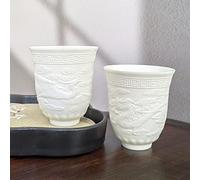 NIUKOMY Kung Fu Tea Cups Chinese Ceramic Tea Cups Porcelain Coffee Mug without Handle Sake Cups Espresso Cup White Tea Cup Set of 2 with Dragon and Phoenix Motif 140 ml