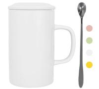 NIUKOMY Porcelain Mug, Extra Large Ceramic Coffee Cup 1000 ml, Jumbo Mug with Lid and Spoon, XXL Cup, Big White Mug for Home