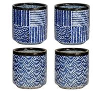 NIUKOMY Vintage Japanese Tea Cup, Set of 4, Chinese Ceramic Tea Mugs, Porcelain Coffee Mugs Without Handle, Small Cups Blue for Sushi Sake Espresso 200 ml