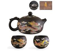 NIUKOMY Yixing Zisha Teapot Set 450 ml, Chinese Colour Changing Teapots Clay with Gift Box, Large Kung Fu Purple Clay Kettle with 2 Tea Cups, Handmade, Dragon and Phoenix
