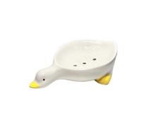 Niukoncept Adorable Duck-Shaped Soap Dish in White Ceramic with Smooth Glaze，Bathroom Drain Soap Holder, Drain Soap Dish Tray, Self-Draining, Decorative and Functional