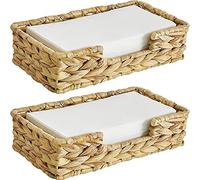 Niukuyu 2PCS Bathroom Disposable Guest Towel Holder Long Seagrass Woven Rattan Wicker Table Hand Guest Towel Basket Tray,L