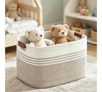 NIULAA Large Washing Basket Bedroom Storage Basket 60L Stackable Woven Basket Decorative Gift Basket for Living Room Baskets Nursery Rope Storage Baskets for Blankets Clothes Kids Toy 53x38x29cm