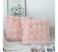 NIULAA Pink Cushion Covers 45 x 45 Soft Fluffy Faux Fur Cushion Cover Pack of 2 Thick Plush Luxury Decorative Pillows Cushion Covers 18x18 Modern Moroccan Style Covers Bedroom Sofa Pillow Shell