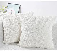 NIULAA Set of 2 Faux Fur Cushion Covers 50x50 cm White Decorative Pillow Covers 20x20 Inches Soft Fluffy Plush Decorative Cushion Cover for Sofa Bedroom Pillow Shell
