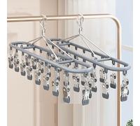 Niulab 2Pack Sock Dryer,Clothes Drying Hanger with Clips Sock Peg Hanger for Washing Line, Drip Airer Hanging Sock Rack for Socks, Underwear, Bras, Baby Clothes (Grey)