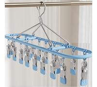 Niulab Sock Dryer with 20 Pegs Clothes Drying Hanger with Clips Sock Peg Hanger for Washing Line, Drip Airer Hanging Sock Rack for Socks, Underwear, Bras, Baby Clothes (Blue)