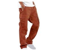 NIULI Cargo Trousers Men's Stretch Dungarees Men's Vintage Jeans Overall Dungarees Leisure Dungarees with Pockets Baggy Denim S-5XL (Orange, S)