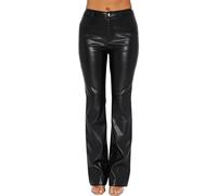 NIULI Flared Women's High Waist Bootcut Leather Trousers Leather Look Wide Leg Jeans Sexy Push Up Skinny PU Leggings Stretch Petite, PU(Noir,L)