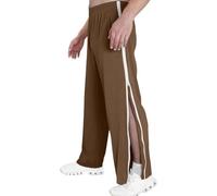NIULI Men's Side Opening Open Leg Patient Care Trousers Rehabilitation Trousers Tear-Off Trousers Casual Sportswear Baggy Post-Operative Sports Trousers Cotton Sweatpants With Zip(Light brown,3XL)