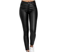 NIULI Women Zip Leather Leggings High Waist Stretch Pencil Slim Bodycon Pants Genuine Lambskin Slim Fit Faux Leather Look Pants, High-Waisted Coated Skinny Jeans, Wide Straight Leg, PU(Noir,S)