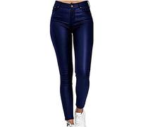 NIULI Women's Faux Leather Leggings With A Two-way Zipper In The Crotch, Stretch, Matte, Faux Leather Pants(Blue,L)