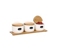 NiuLifeya Three Piece Ceramic Condiment Set with Spoon Lid, Comprising a Salt Jar with Lid and Spoon. Suitable for Sauces, Dips, Spices, Herbs, Snacks, Salt and Pepper