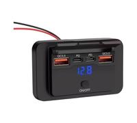 NiuLumea 12V Waterproof USB for Charger Socket with Voltmeter, 96W High Power 4-Port for Hub with for Dual USB- PD 36W & for QC3.0, for Compact for RV Boat for Truck Car Camper Trailer