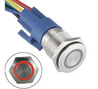 NiuLumea 19mm Latching Push Button Switch 12V DC Self-locking Waterproof IP65 for Stainless Steel LED for Ring Indicator Industrial Applications