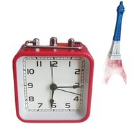 NiuLumea 3.5 Inch Square Metal Alarm Clock with Silent Movement, Built-in Night Light and Snooze Function, Foldable Handle, White