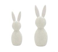 NiuLumea 3D Printed Easter Bunny Figurines Set of 2, Nordic Style Striped for Rabbit Decor Home Shelves Mantels Centerpiece, 11cm & 16cm Plastic Ornaments(White)