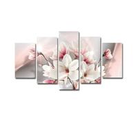NiuLumea 5 Pcs Unframed Modern Flower Canvas Painting Wall for Art, Abstract Floral Design in for Soft Pink, Canvas Living Room Bedroom Decor