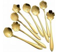 NiuLumea 8PCS Long Handle Dessert Spoons, Stainless Steel Teaspoons Coffee and Tea, Gold (8 Styles)