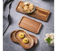 NiuLumea Japanese Style Acacia Wood Serving Tray Rectangular Tea Dessert Fruit Platter with Smooth Edges for Home Kitchen Dining, Brown 28x10.2cm