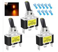 NiuLumea LED Rocker Switch 12V 30A Waterproof ON/OFF Round Car Boat Toggle Switch SPST 3-Terminal Pins, 3PCS Blue