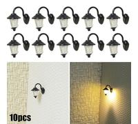 NiuLumea LED Wall Lamps for Building Sets 10 Pack, Warm White Lighting with Wires, 3V AC/DC Compatible, 20mA Operating Current, 1:87 Scale, Steel Lampposts