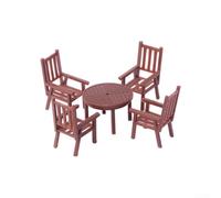 NiuLumea Scale Model Miniature Furniture 5 Sets Tables Chairs for Model Train Layout Garden Layout Sand Table Decor Psychological Teaching Material Brown