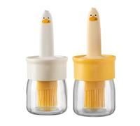 NiuLumea Silicone Oil Brush with Bottle for BBQ Baking 2 Pack Glass Oil Dispenser with Brush Frosted Handle Heat Non-Slip Dishwasher