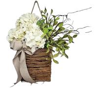 NiuLumea Simulation Rattan Embroidery Ball Flower Basket, White Artificial Hydrangea Decor Home, Wedding, Garden, for Door or Mantelpiece (35 x 20 x 8 cm)