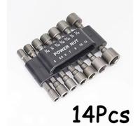 NiuLumea Socket Wrench Drill Nut Driver Set 1/4 Inch Hex Shank Adapter, 9PC or 14PC Socket Kit with Chrome Vanadium Steel Construction for Performance, Compatible with Air Screwdrivers and Hard-to-Rea