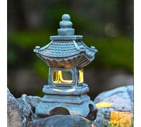 NiuLumea Solar Pagoda Garden Statue with LED Light, Weather Resistant Polyresin Zen Lantern for Outdoor Landscape Decor, Grey Stone Finish