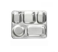 NiuLumea Stainless Steel Divider Plate with 5 Compartments, Large Deep Dish for School and Office, Reusable Food Tray Silver 28x22cm(4 cells)