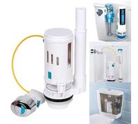 NiuLumea Toilet Cistern Dual Flush Valve Push Button Replacement 2 Inch Outlet Chrome Oval Button 275cm Cable White ABS