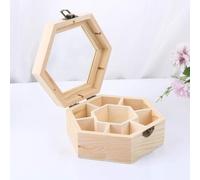 NiuLumea Wooden Hexagonal Storage Box with Seven Grids for Jewelry Desktop Organizer, 15x13x6 cm