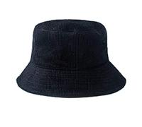 niumanery Unisex Winter Warm Corduroy Velvet Bucket Hat Ribbed Solid Color Fisherman Cap Black