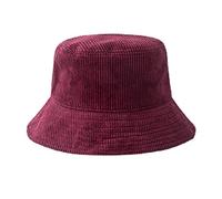 niumanery Unisex Winter Warm Corduroy Velvet Bucket Hat Ribbed Solid Color Fisherman Cap Wine Red