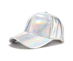 niumanery Women Men Faux Leather Baseball Cap Glitter Metallic Holographic Rainbow Reflective Hip Hop Adjustable Strapback Peaked Hat Silver