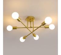 niuniaj 6-Light Gold Sputnik Chandelier,Mid Century Modern Semi-Flush Mount Ceiling Light Fixture,E27 Base Industrial Lighting for Kitchen, Dining Room, Living Room,Hallway (Bulbs Not Included)