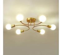 niuniaj 6-Light Gold Sputnik Chandelier,Mid Century Modern Semi-Flush Mount Ceiling Light Fixture,E27 Base Industrial Lighting for Kitchen, Dining Room, Living Room,Hallway (Bulbs Not Included)