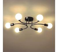 NIUNIAJ Modern Black 6-Light Semi-Flush Mount Ceiling Light, E27 Mid-Century Sputnik Chandelier Fixture, Industrial Retro Ceiling Lamp for Living Room, Kitchen, Bedroom Dining Room(Bulbs Not Included)