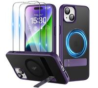 Niunisi Magnetic Case for iPhone 15 Plus Case with Stand, Slim Kickstand with Screen Protector Compatible with Magsafe Shockproof Translucent Matte Cases Phone Case Cover 6.7-Inch (2023), Purple