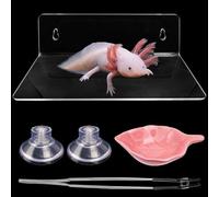 Niuohoy Axolotl Hammock Ledge for Aquarium with Feeding Dish Ceramic Tray Suction Cup and Feeding Tweezer Axolotl & Bearded Dragon Aquarium Accessories Kit (7.8 x 3.9in)