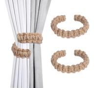 Niuoppy 2Pcs Bendable Curtain Tiebacks, Curtain Tied Rope Holdbacks, Braided Curtain Tie Backs, Rope Curtain Buckle Holder for Home Hotel Office Curtain Accessories (2, Cotton Linen-Brown)